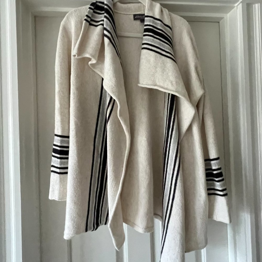 EDDIE BAUER Cream w/ Stripes Wrap Sweater - MEDIUM